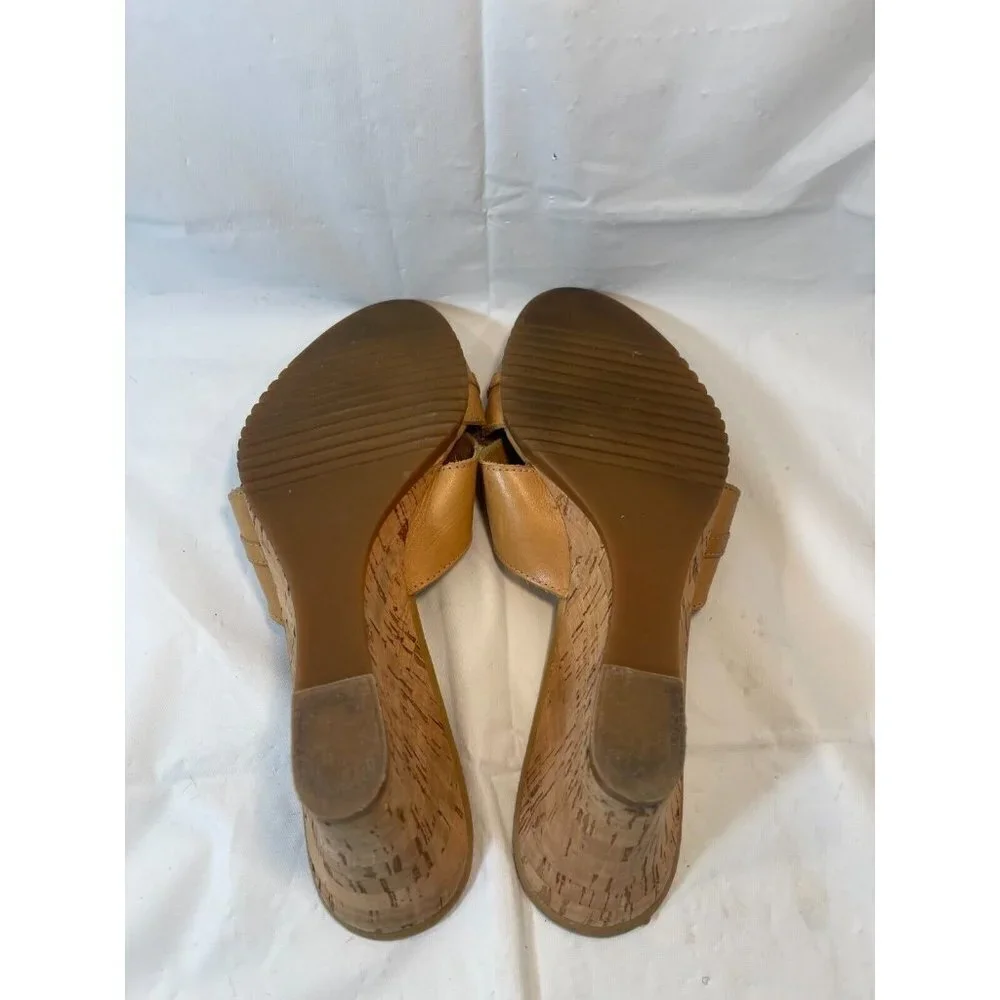 NATURALIZER Womens Brown Slide Sandals Size 9.5  Leather Wedge Heel Open Toe